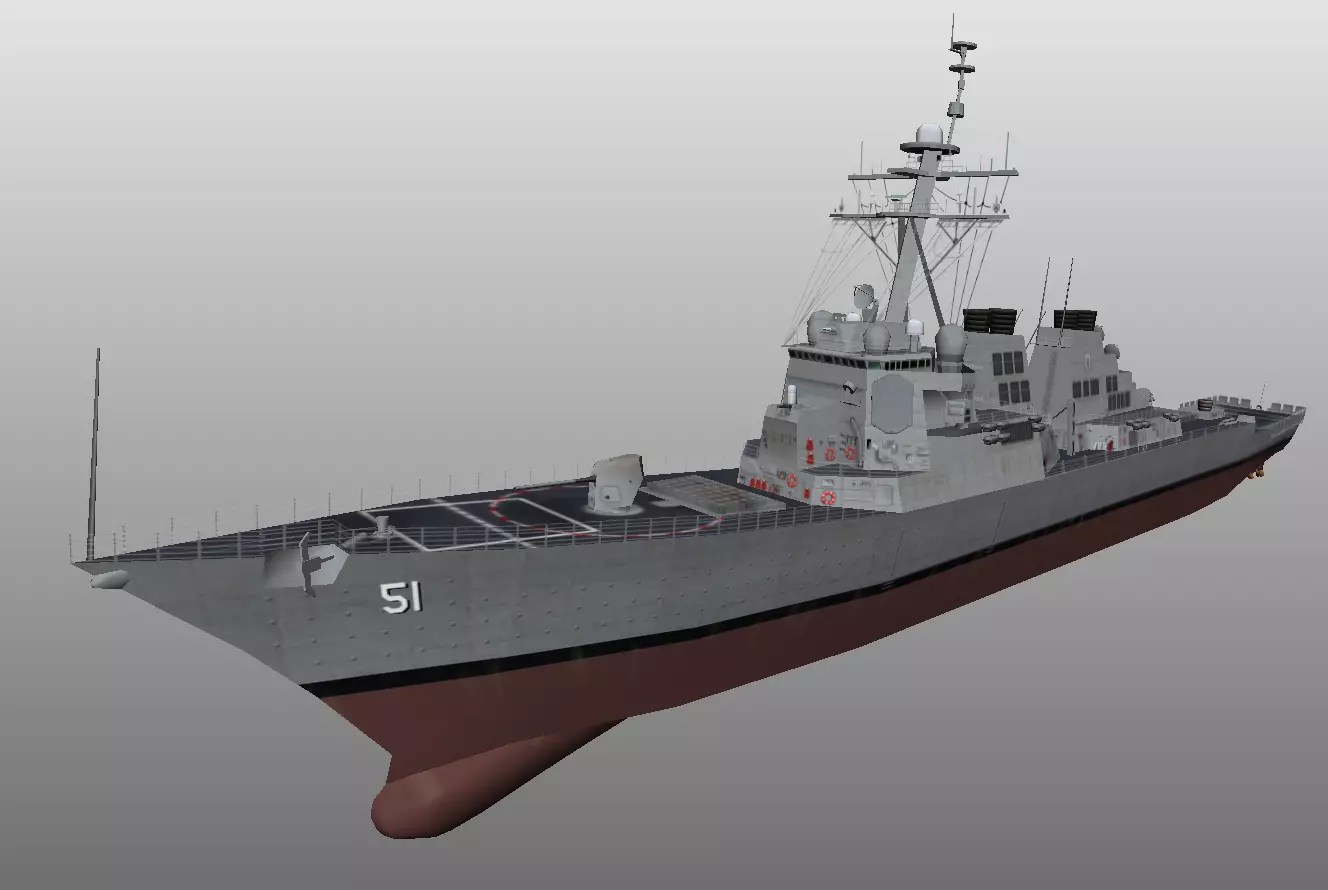Arleigh Burke class destroyer ddg51 very low poly 3d model Low-poly 3D model
