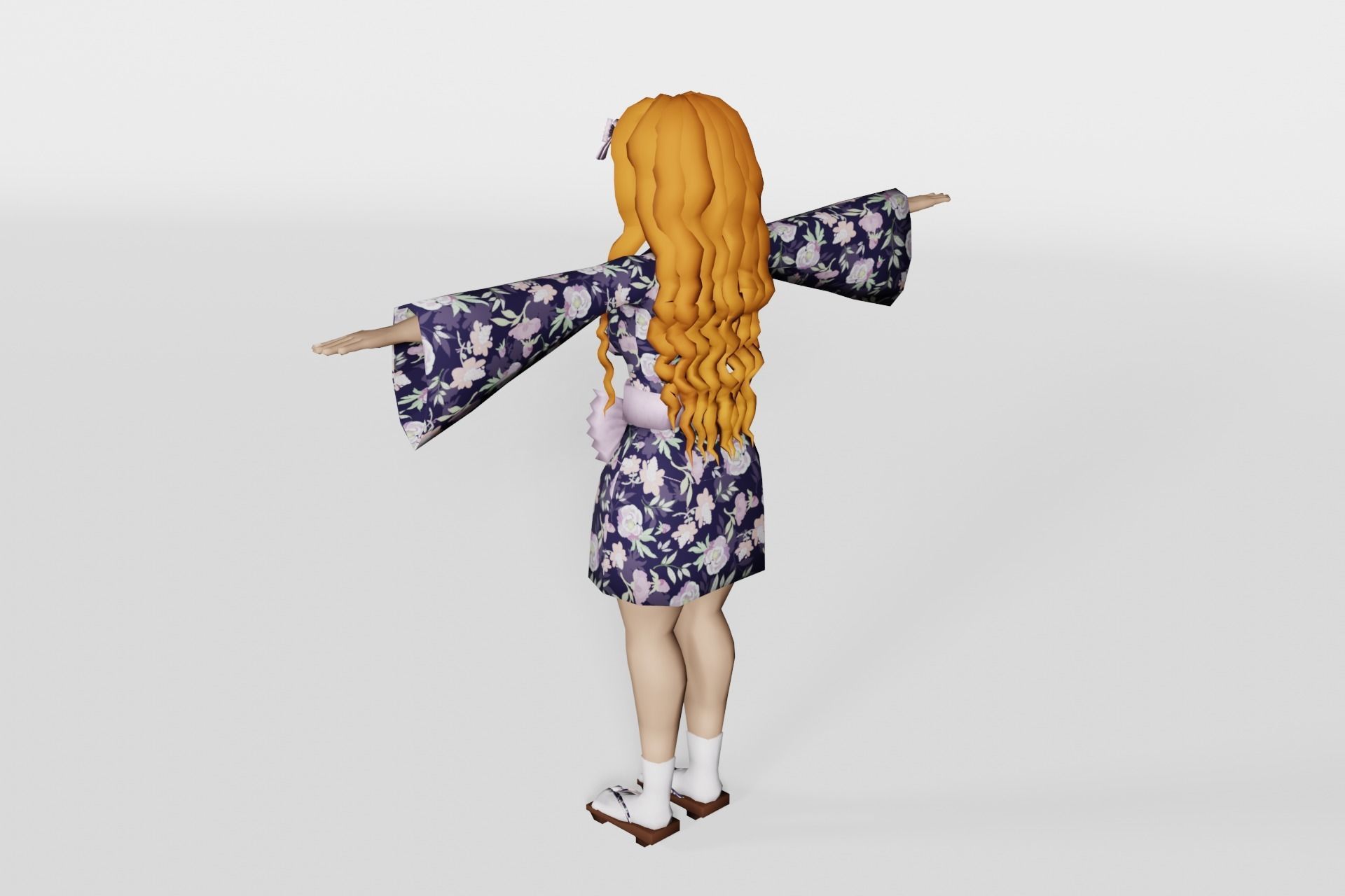 3D model Vrchat character - Kimono Anime Girl VR / AR / low-poly rigged ...