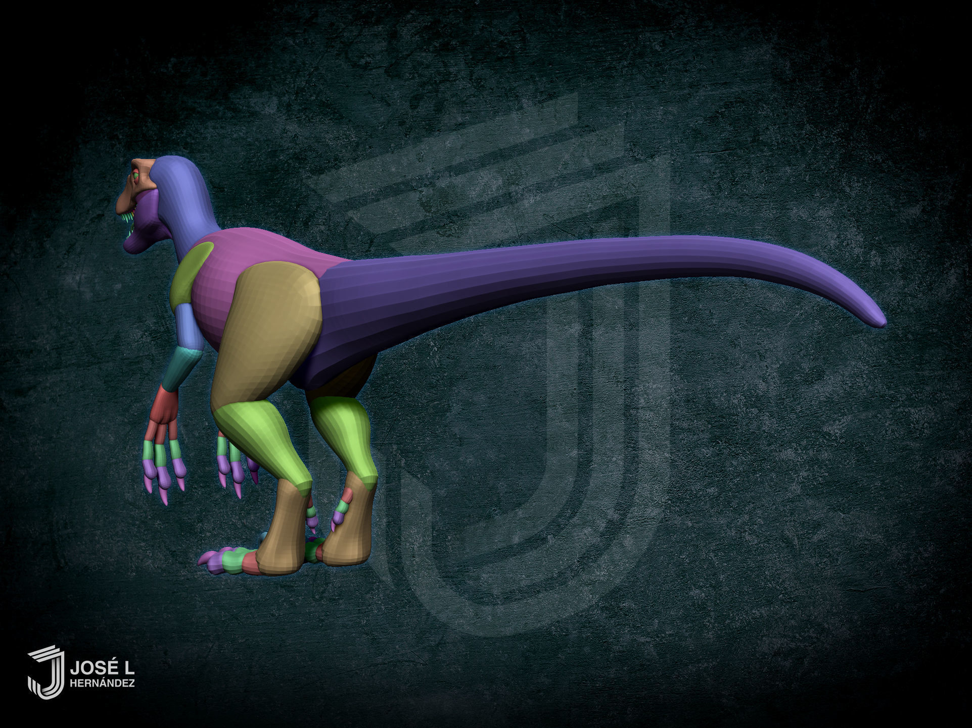 Blockout Velociraptor 3D model_3