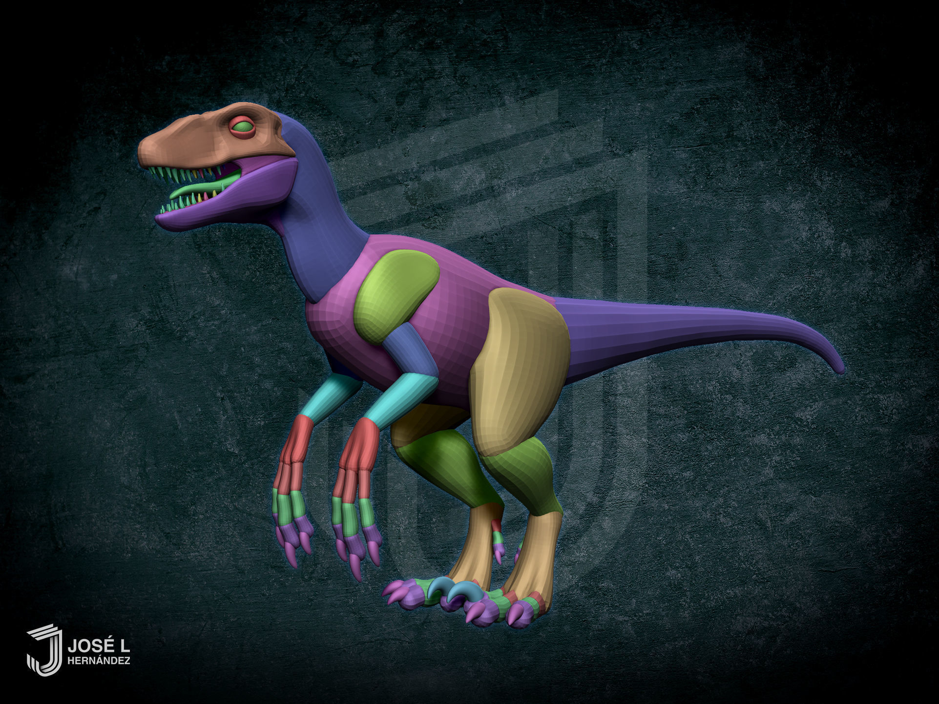 Blockout Velociraptor 3D model_1