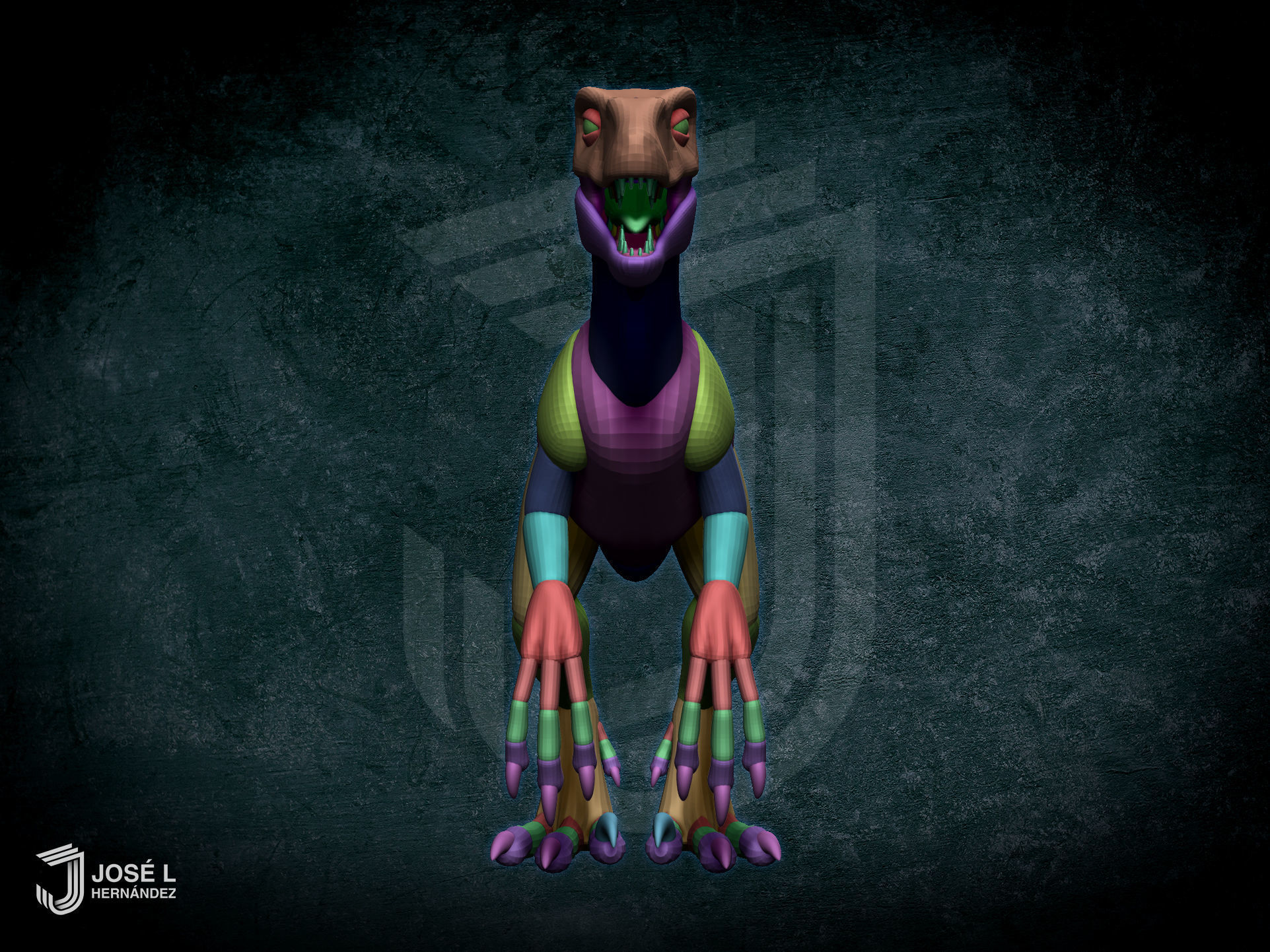 Blockout Velociraptor 3D model_4