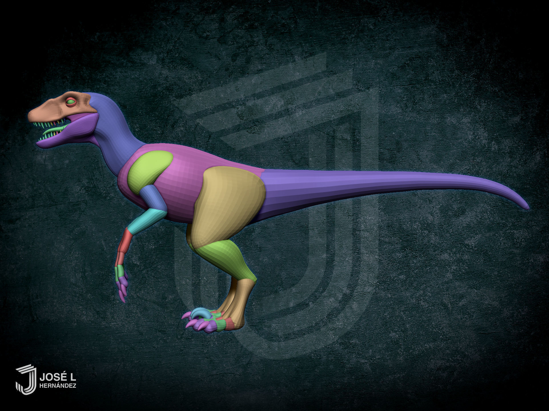 Blockout Velociraptor 3D model_2
