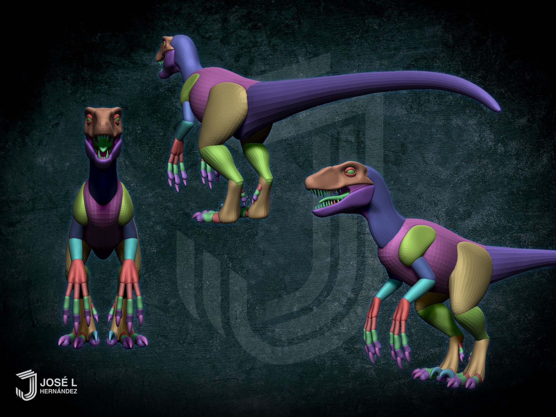 Blockout Velociraptor 3D model_5