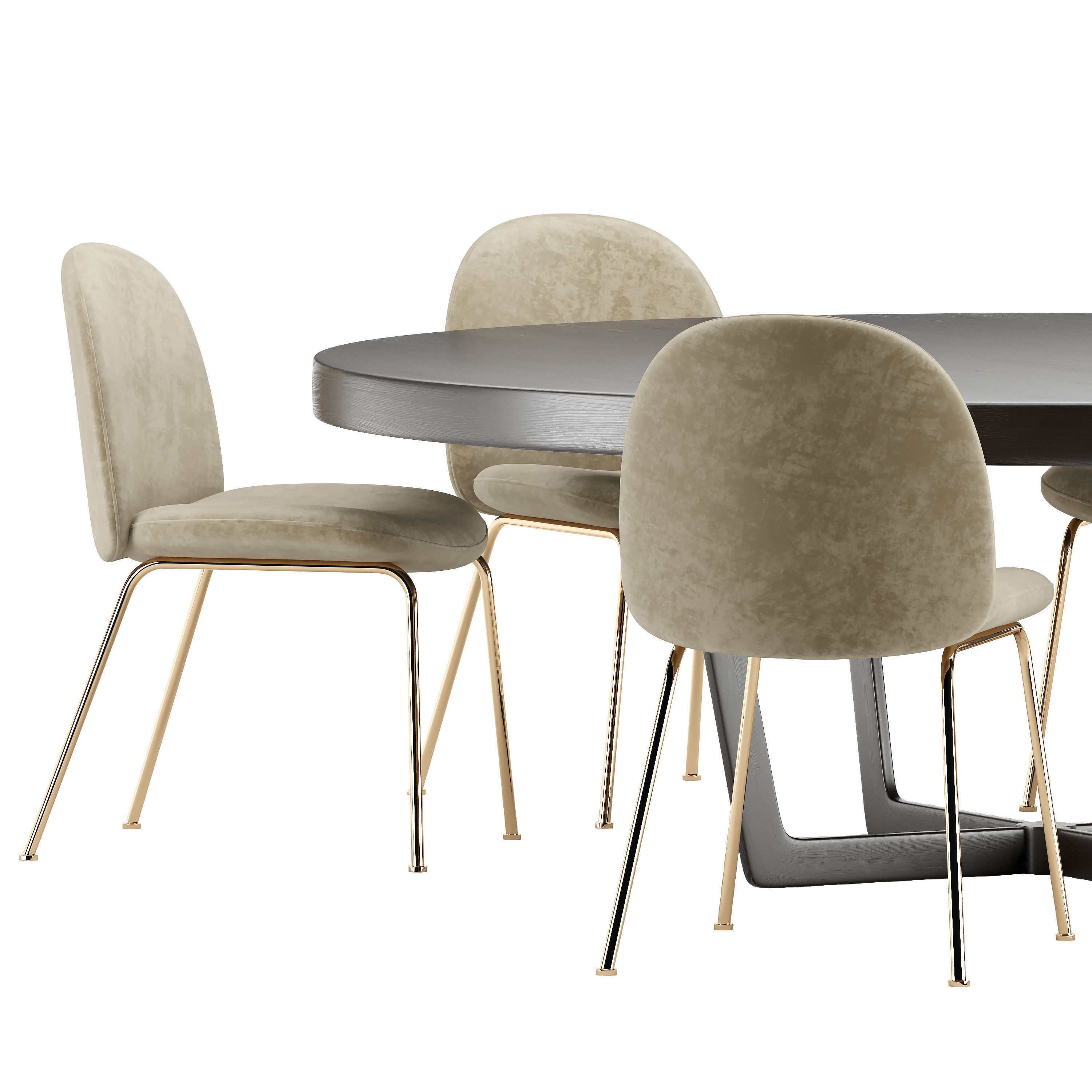 Dining set 2 chair velvet with gold legs 3D model_1