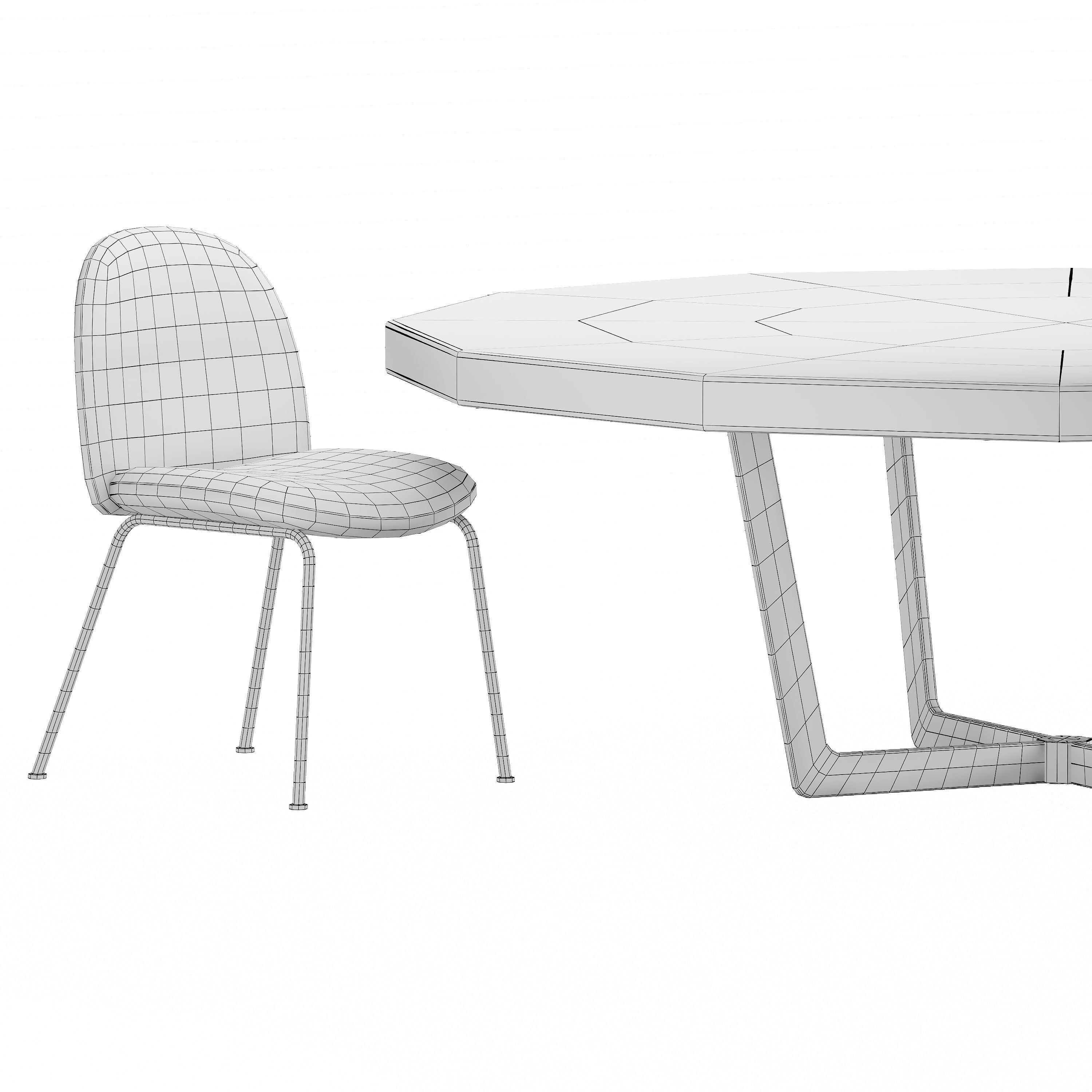 Dining set 2 chair velvet with gold legs 3D model_4