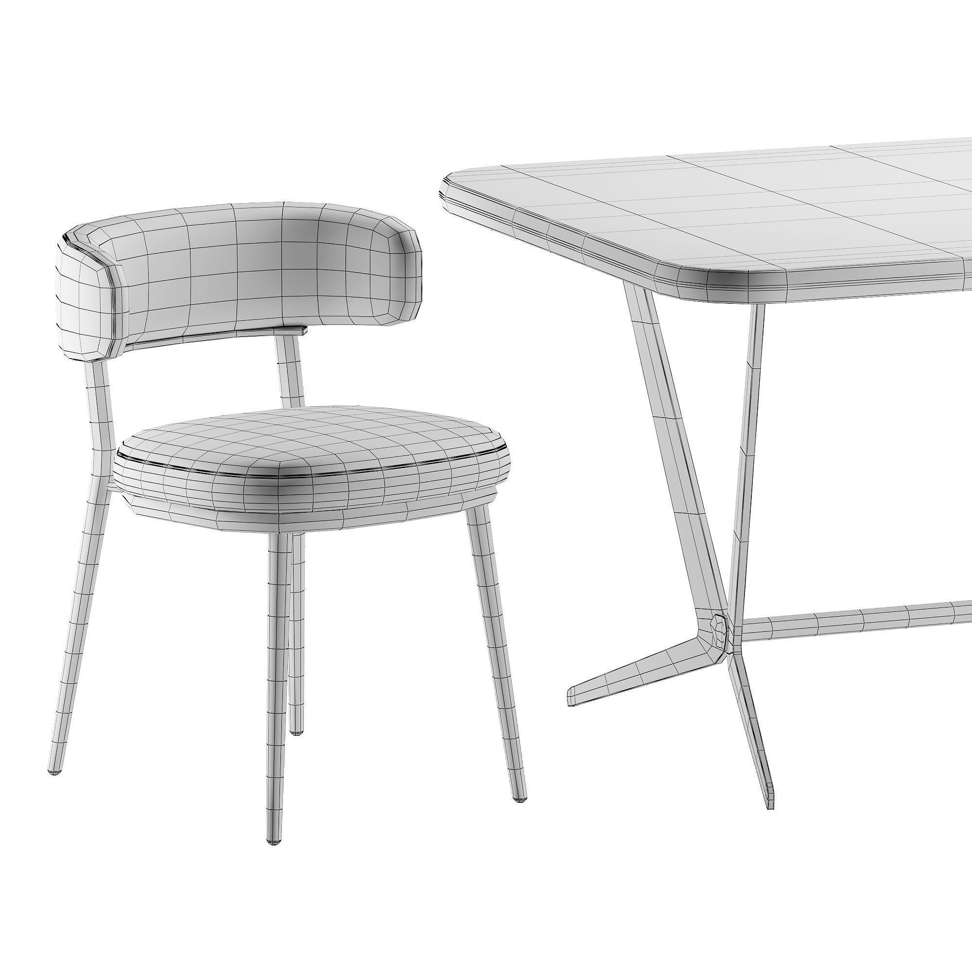 Dining set 3 four chairs and table 3D model_4