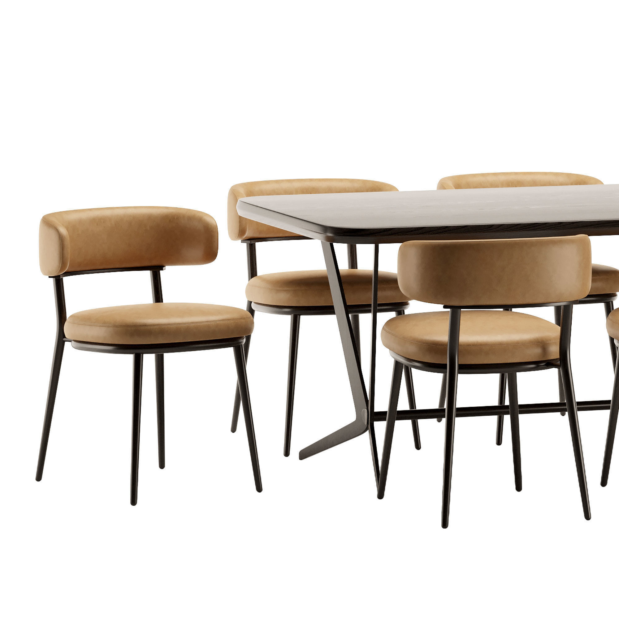 Dining set 3 four chairs and table 3D model_1