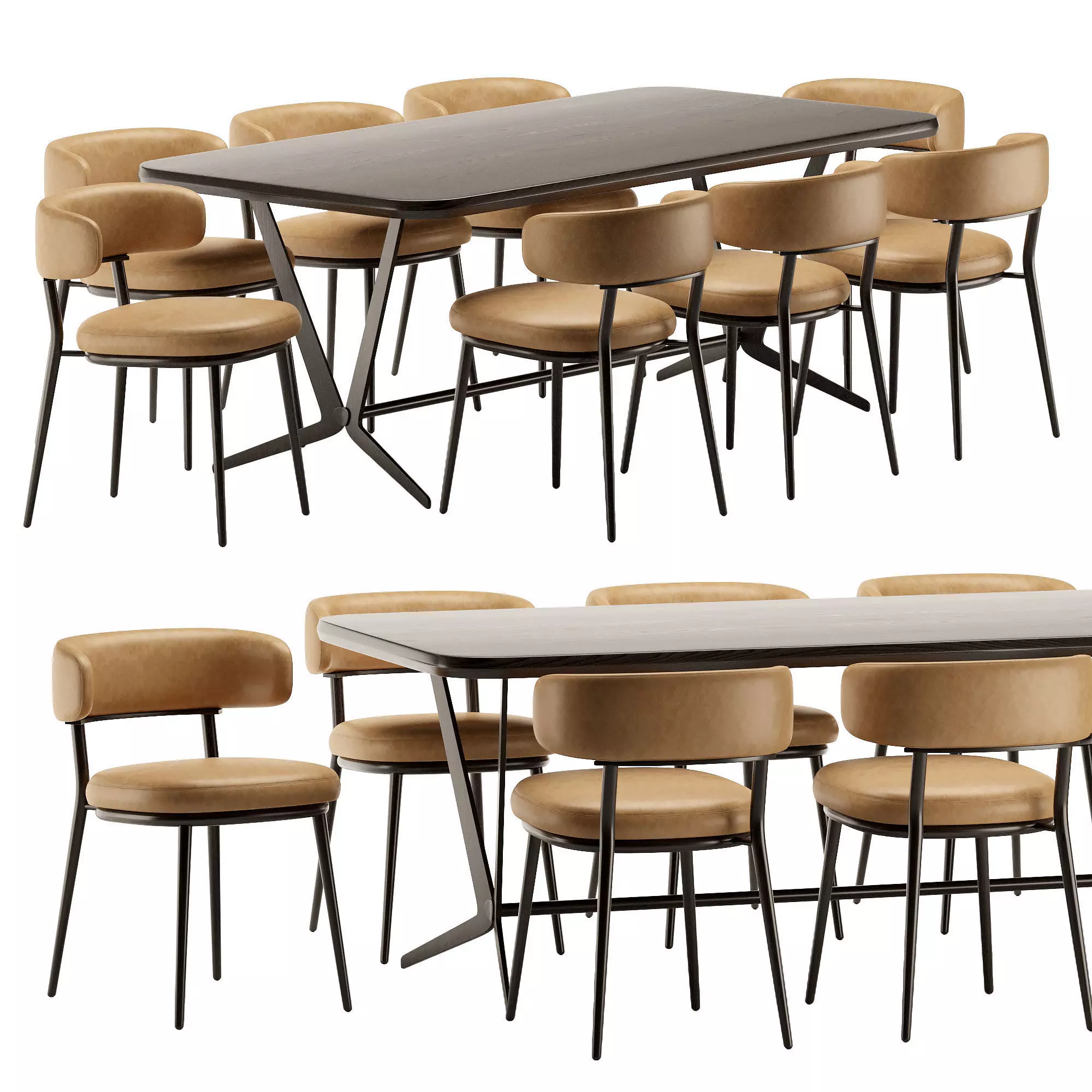 Dining set 3 four chairs and table 3D model_0