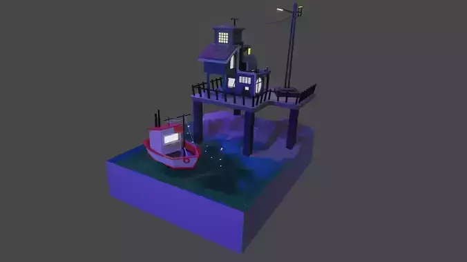 low poly harbor house