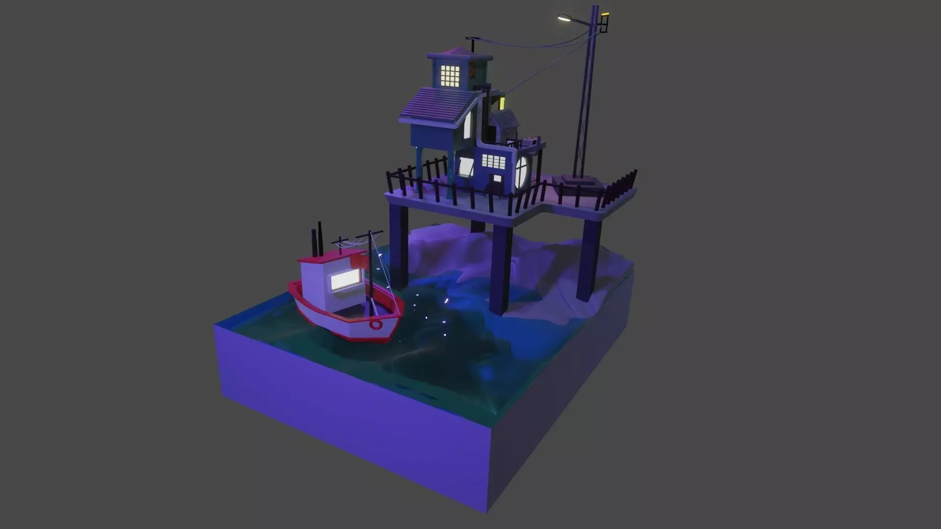 low poly harbor house Low-poly 3D model_0