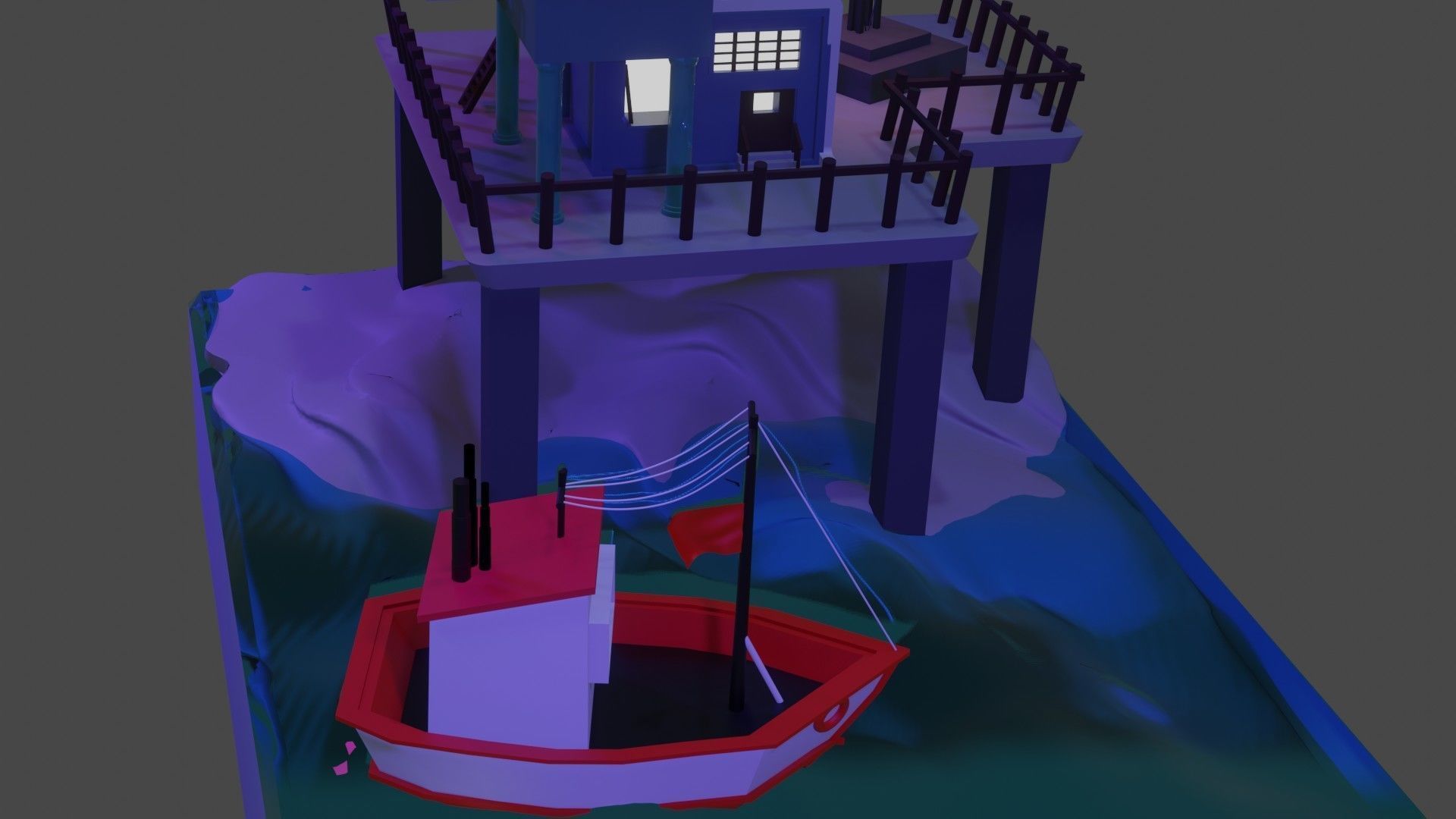 low poly harbor house Low-poly 3D model_3