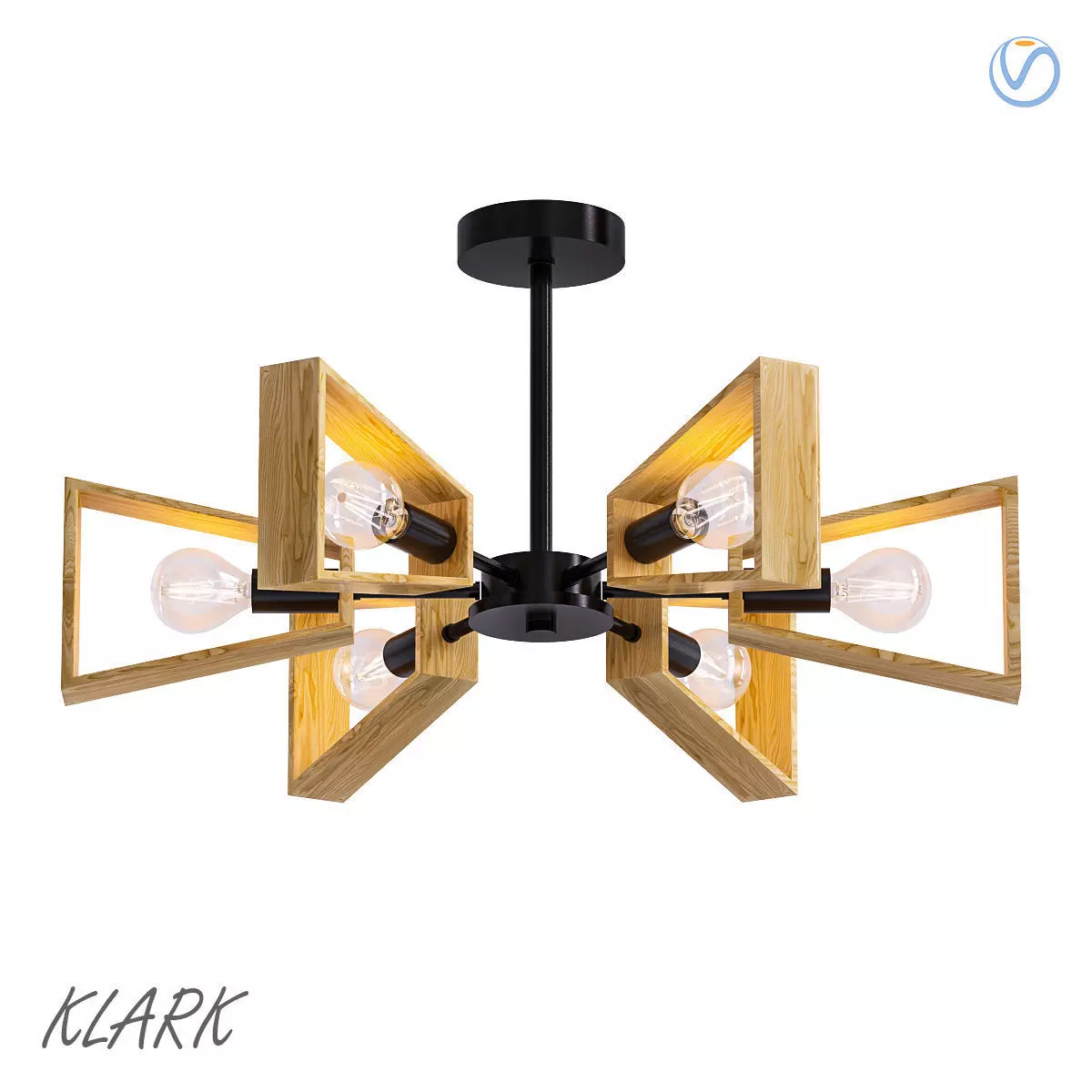 KLARK light fixture with wooden frames and bulbs 3D model
