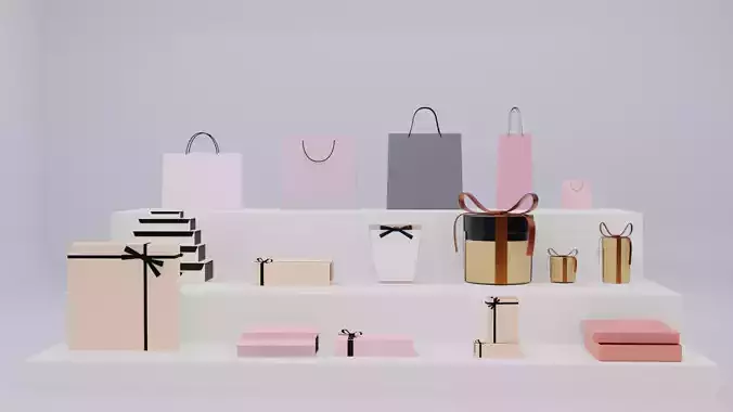 Gift Boxes and Paper Bag 3D model