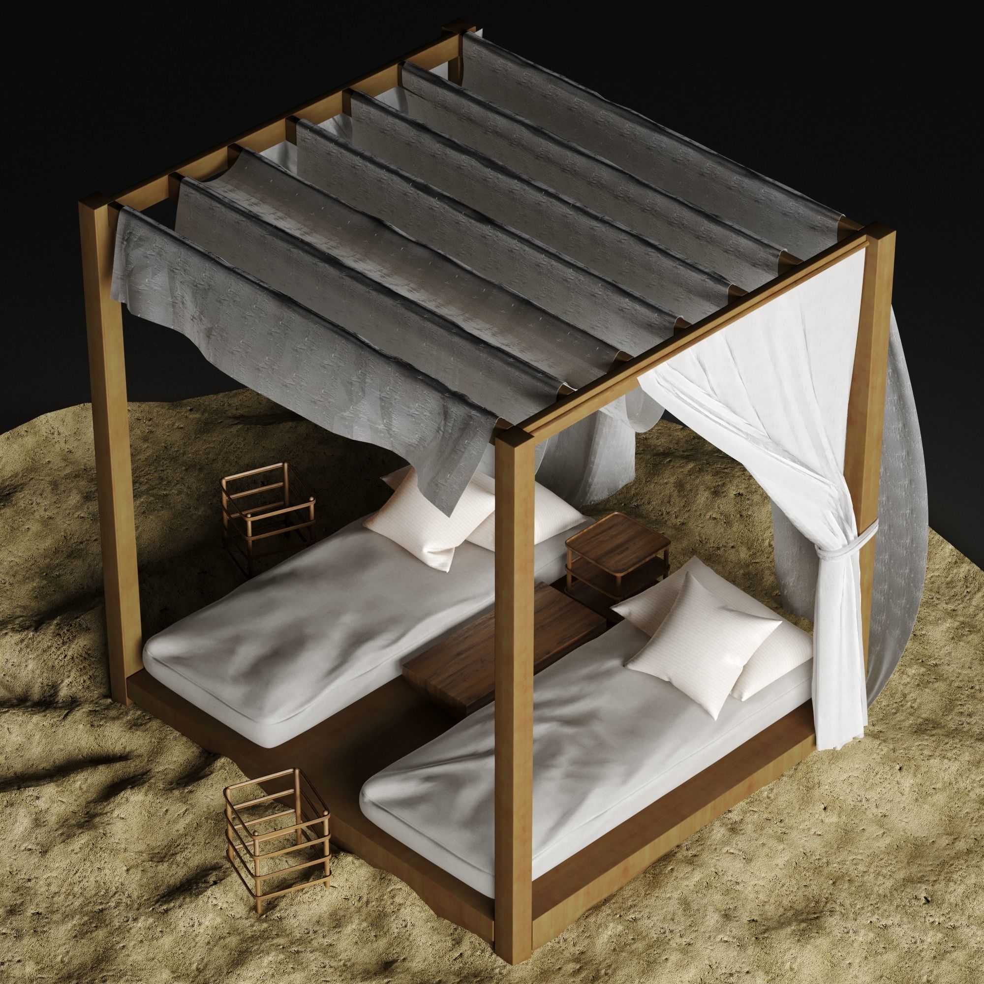 Beach lounge outdoor set 2 3D model_7