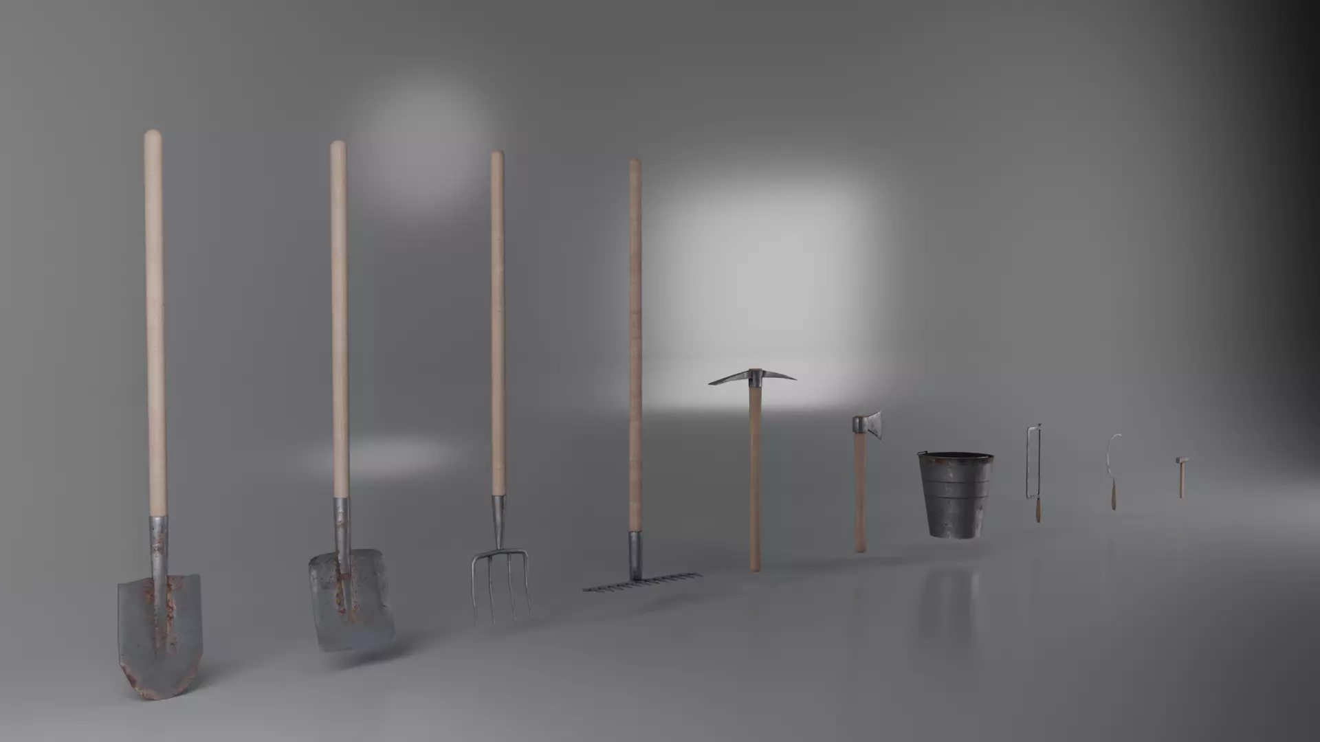 Country garden tools game-ready Low-poly 3D model