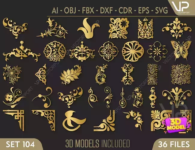 3D Decorative laser cut elements - screen SET 104 3D model