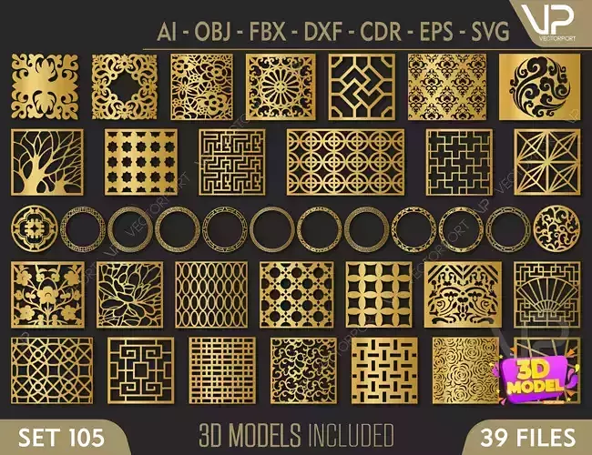 3D Decorative wall panels - screen SET 105 3D model