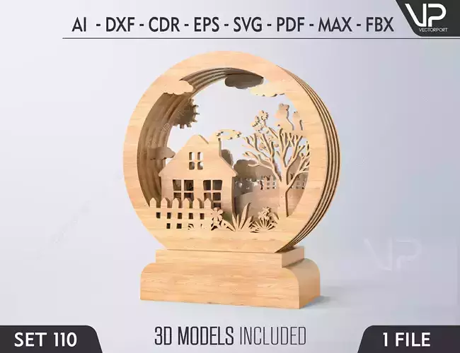Wood Decorative Doll house Wooden CNC Plywood Vector Set 110 3D model