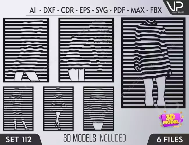 Woman Lady Silhouette Model Clipart Girl Wall Frame Set 112 3D model