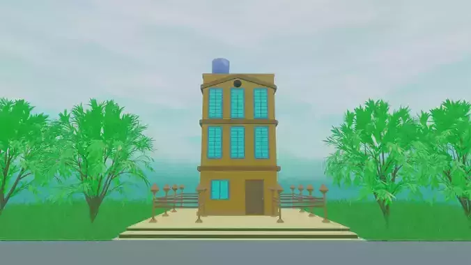3d building with street