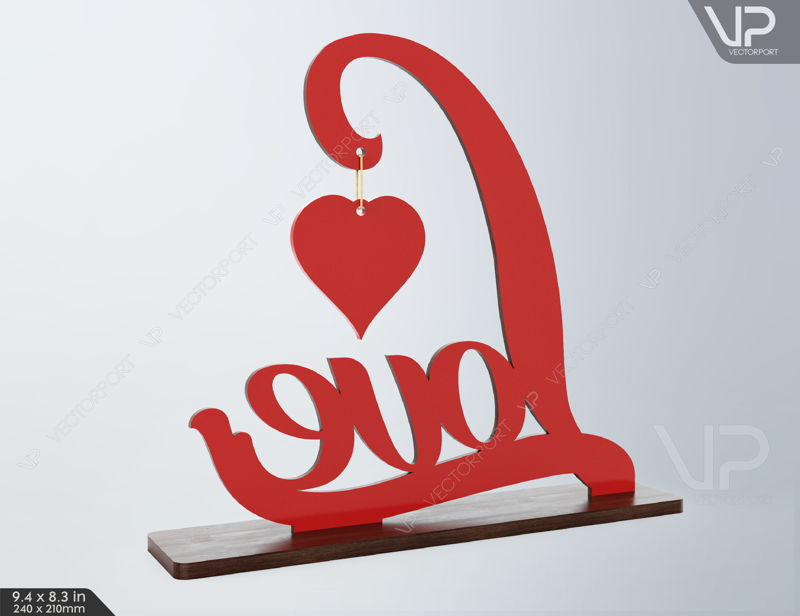 Love Text with Heart You and Me Wooden Set 116 3D model_4