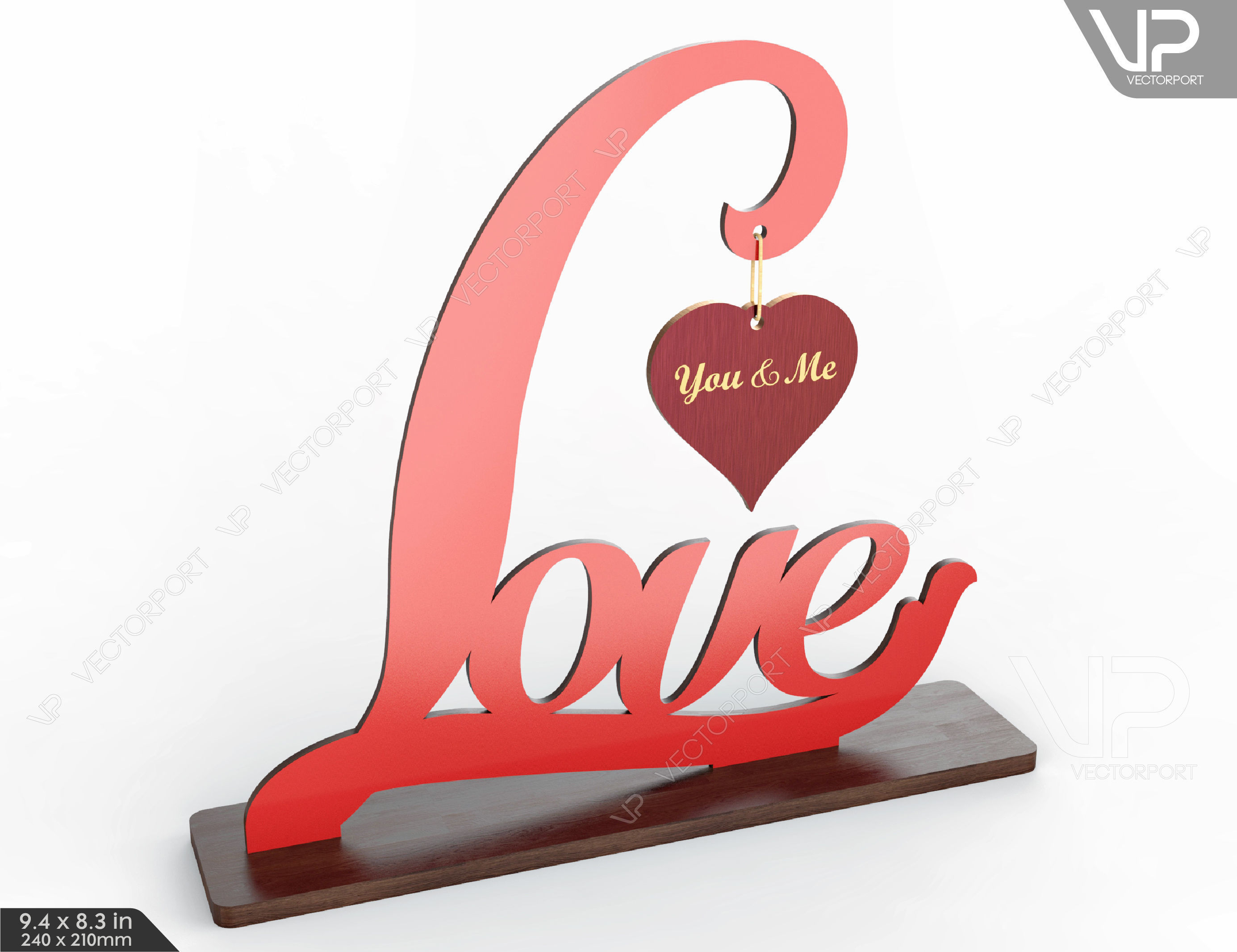Love Text with Heart You and Me Wooden Set 116 3D model_3