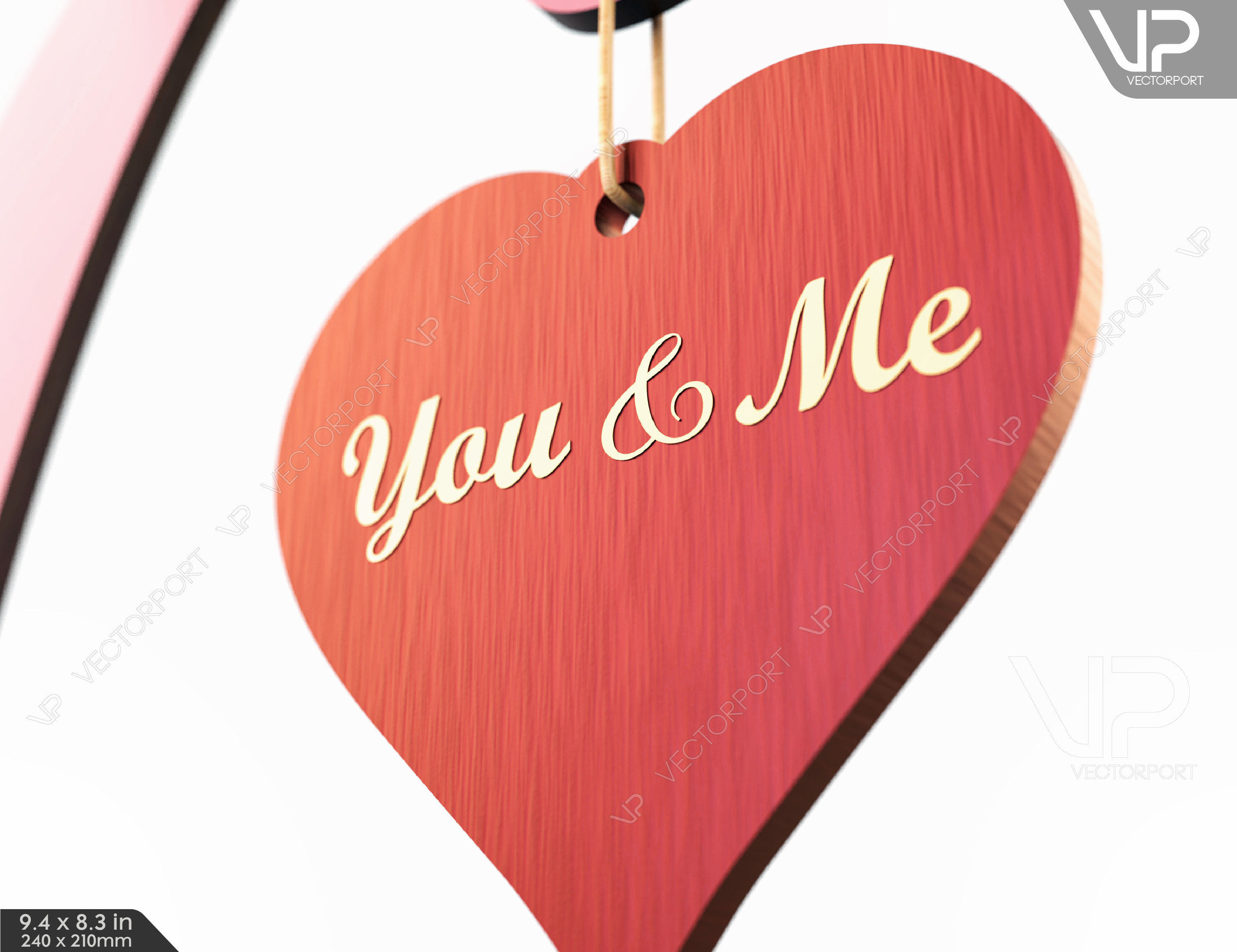 Love Text with Heart You and Me Wooden Set 116 3D model_1