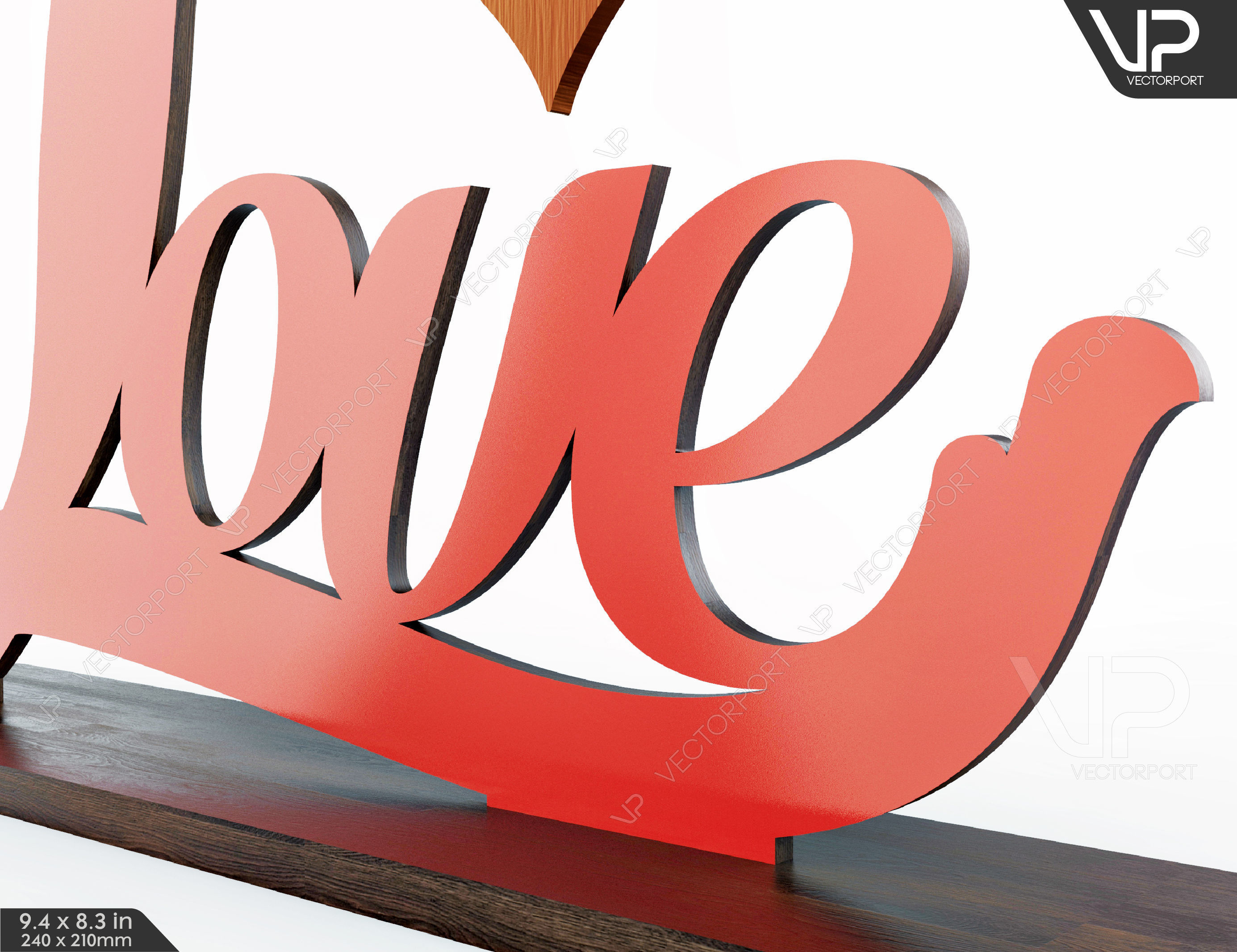 Love Text with Heart You and Me Wooden Set 116 3D model_2