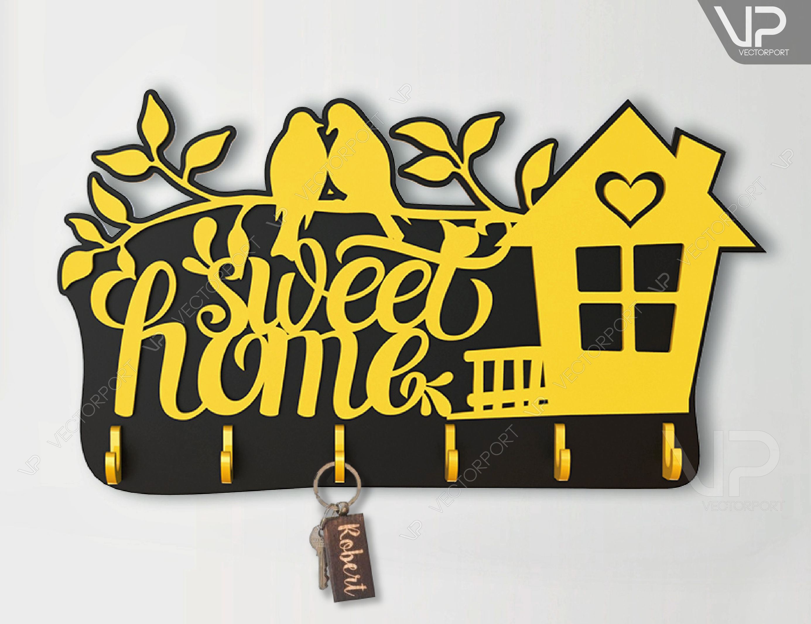 Laser Cut Key Holder Wall Mounted Decorative Hanger Set 119 3D model_3