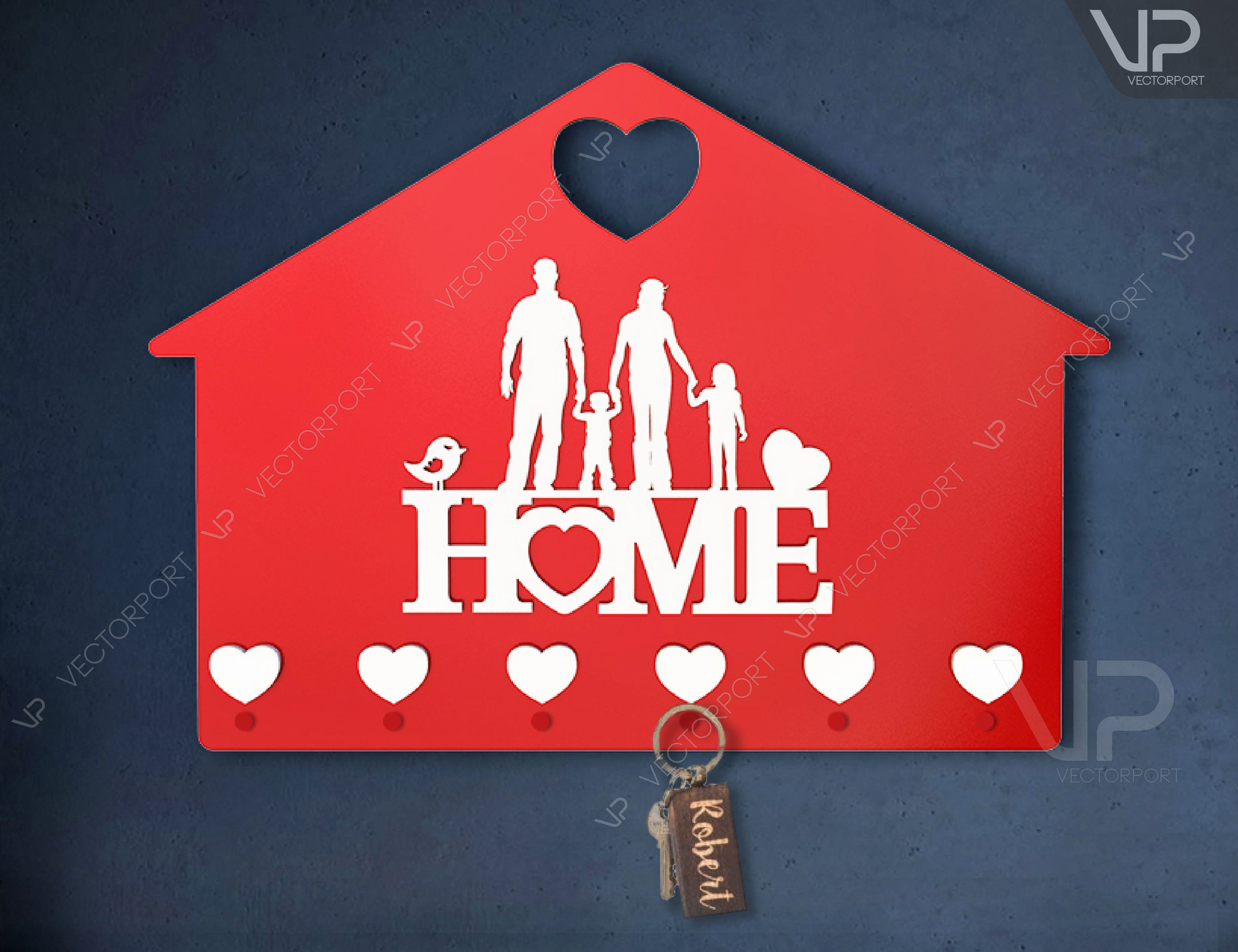 Laser Cut Key Holder Wall Mounted Decorative Hanger Set 119 3D model_2