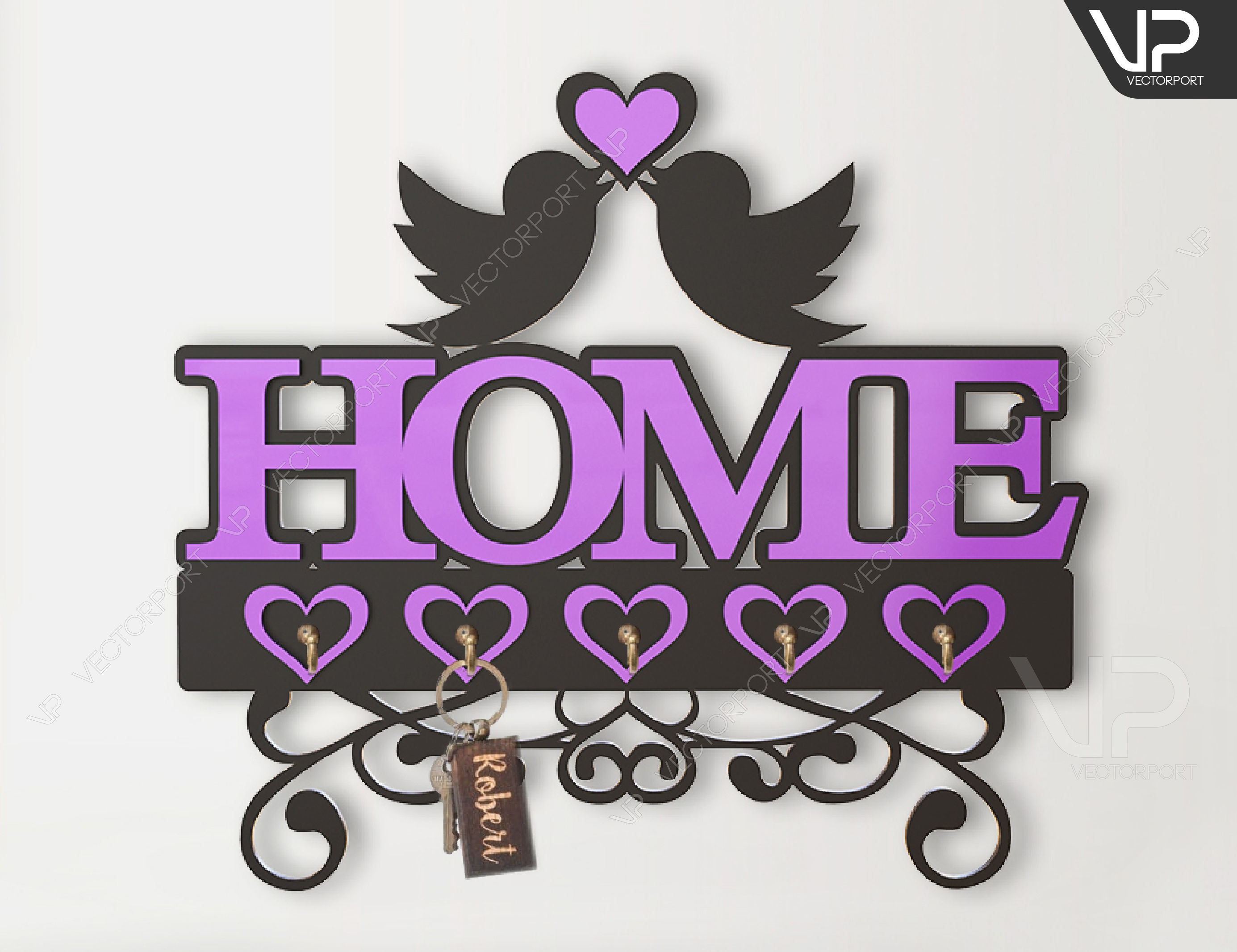 Laser Cut Key Holder Wall Mounted Decorative Hanger Set 119 3D model_1