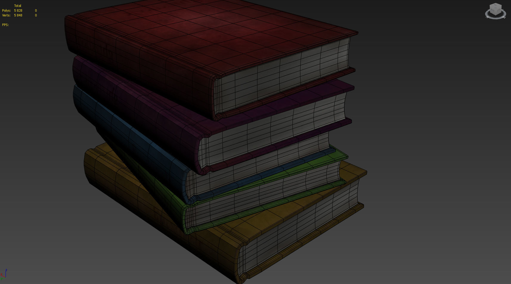 V Books four stacked Low-poly 3D model_10