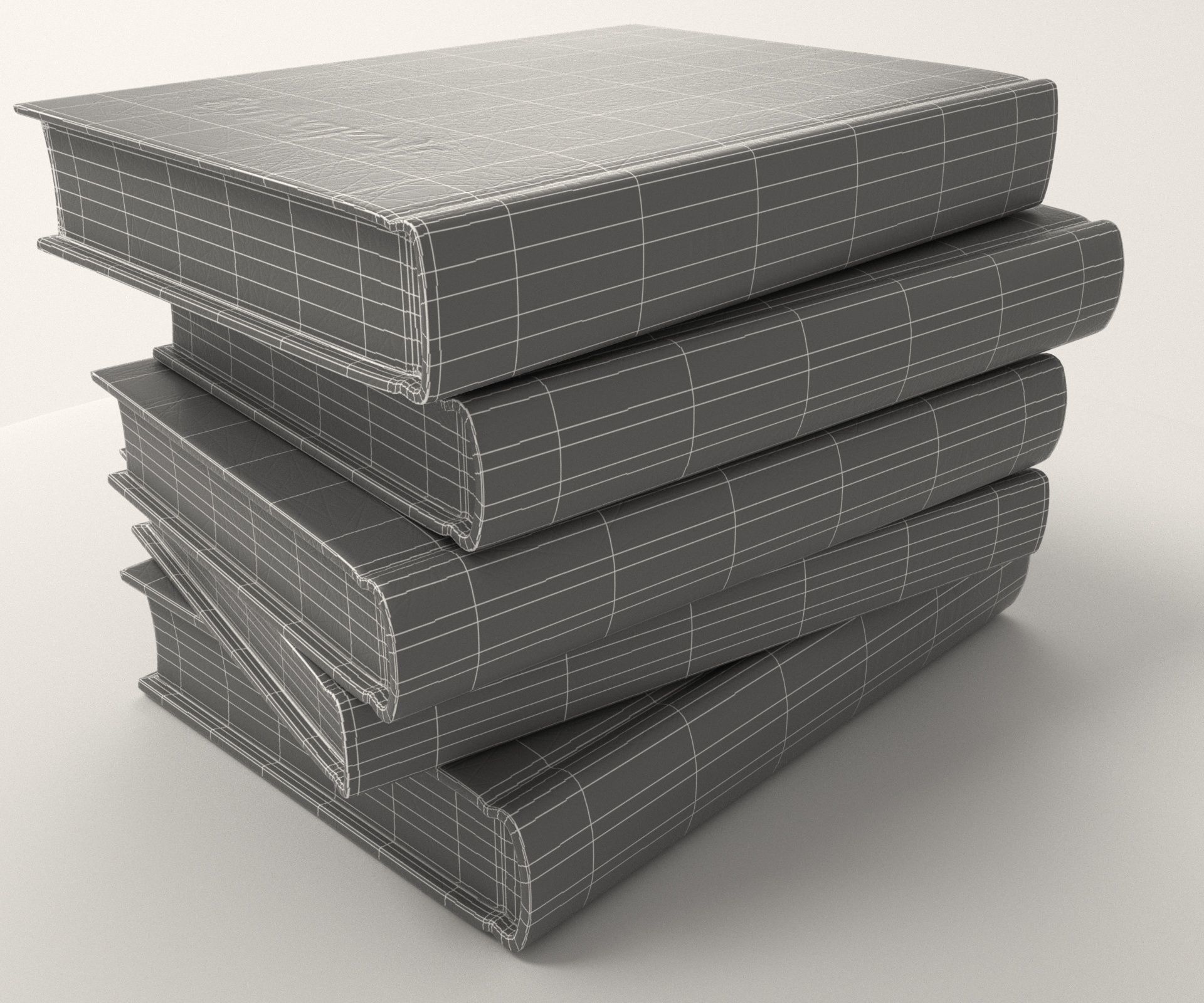 V Books four stacked Low-poly 3D model_7