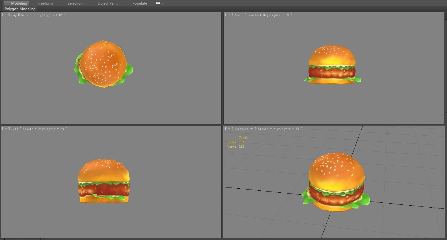 Cartoon hamburger Low-poly 3D model_2