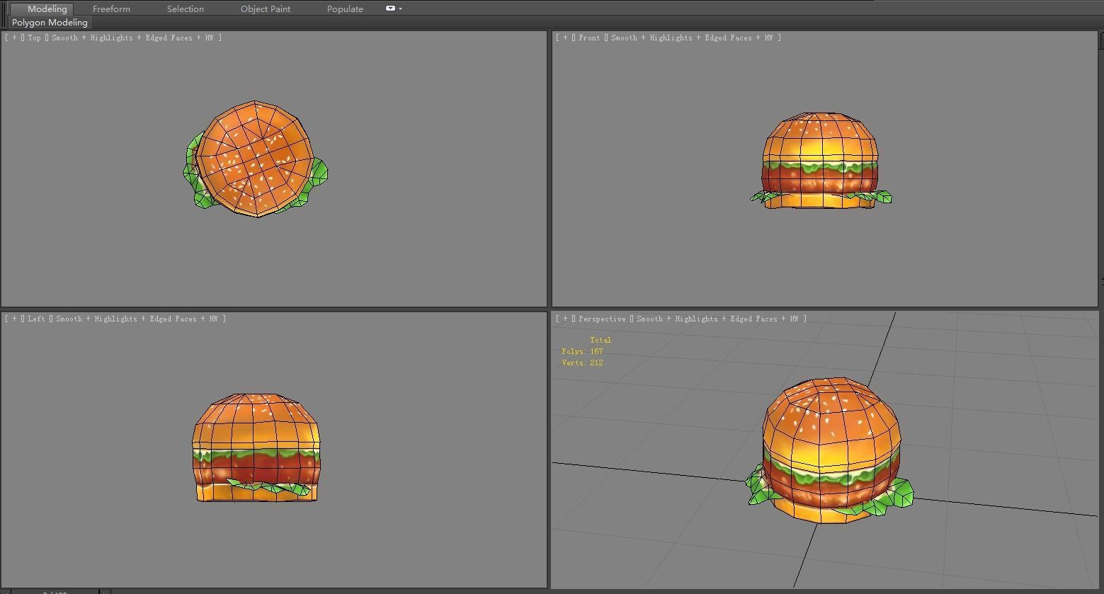 Cartoon hamburger Low-poly 3D model_3