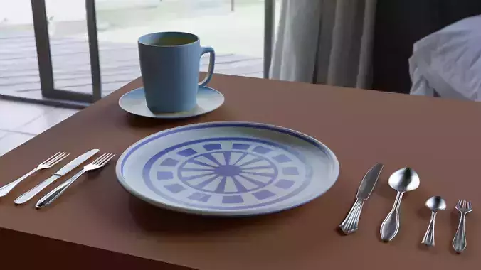 Cutlery Set with Coffee Mug and Plate