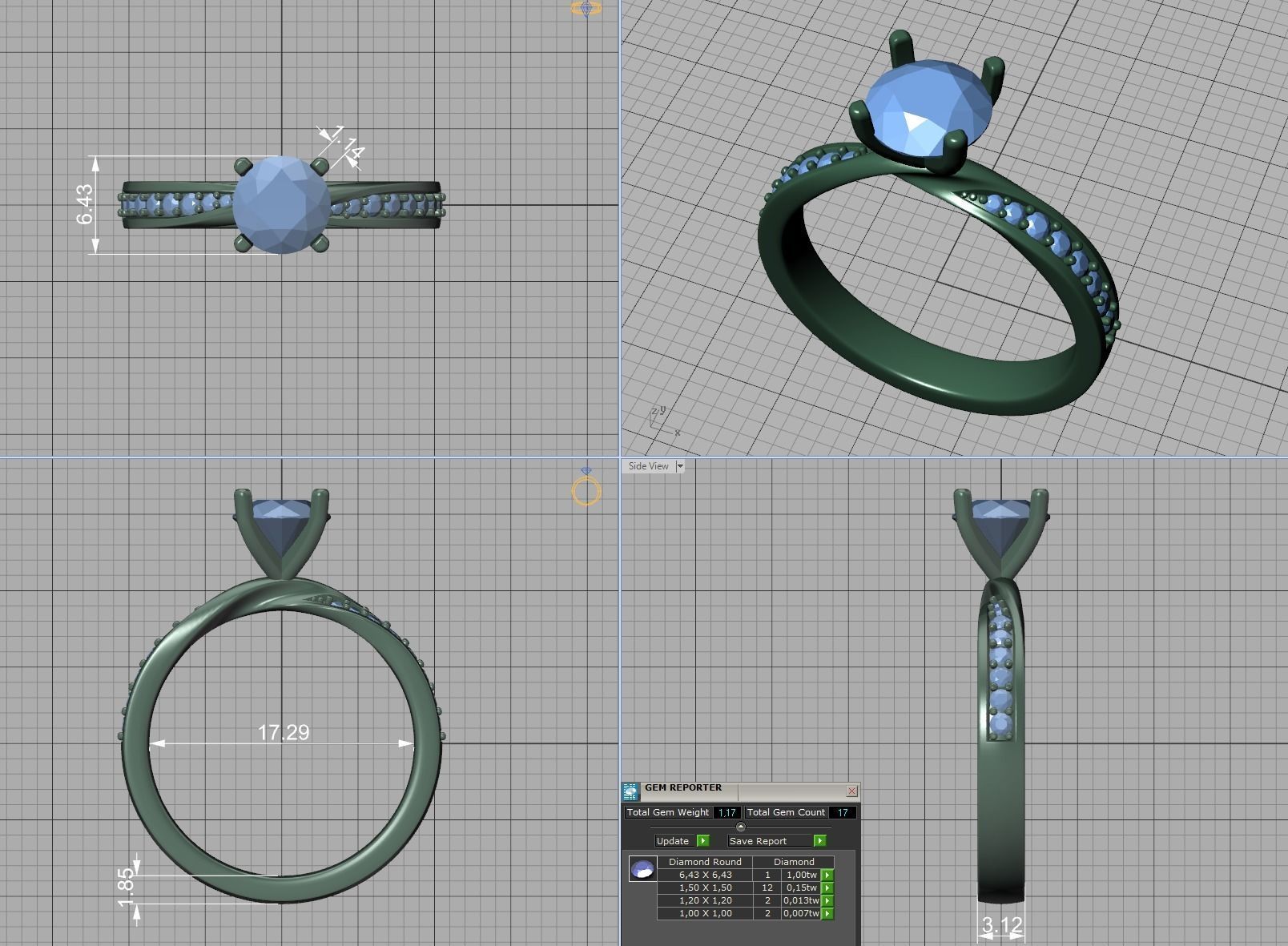  Engagement Ring Mobius Diamond Ring with 1CT STONE 3dmodel 3D print model_8