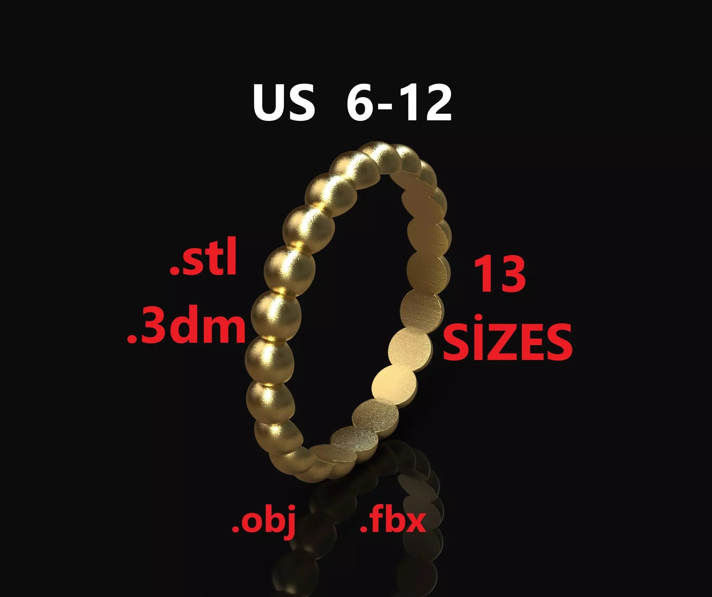 Model 241 Semi Circle Ball Ring 1 US 13 Sizes 3D print model_0