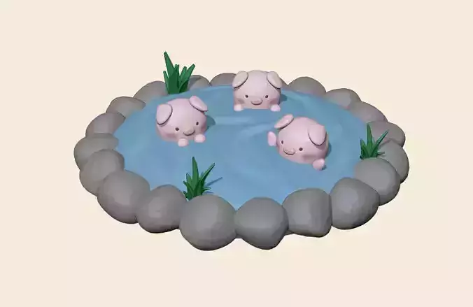 Cute Pig Lake  3D print model