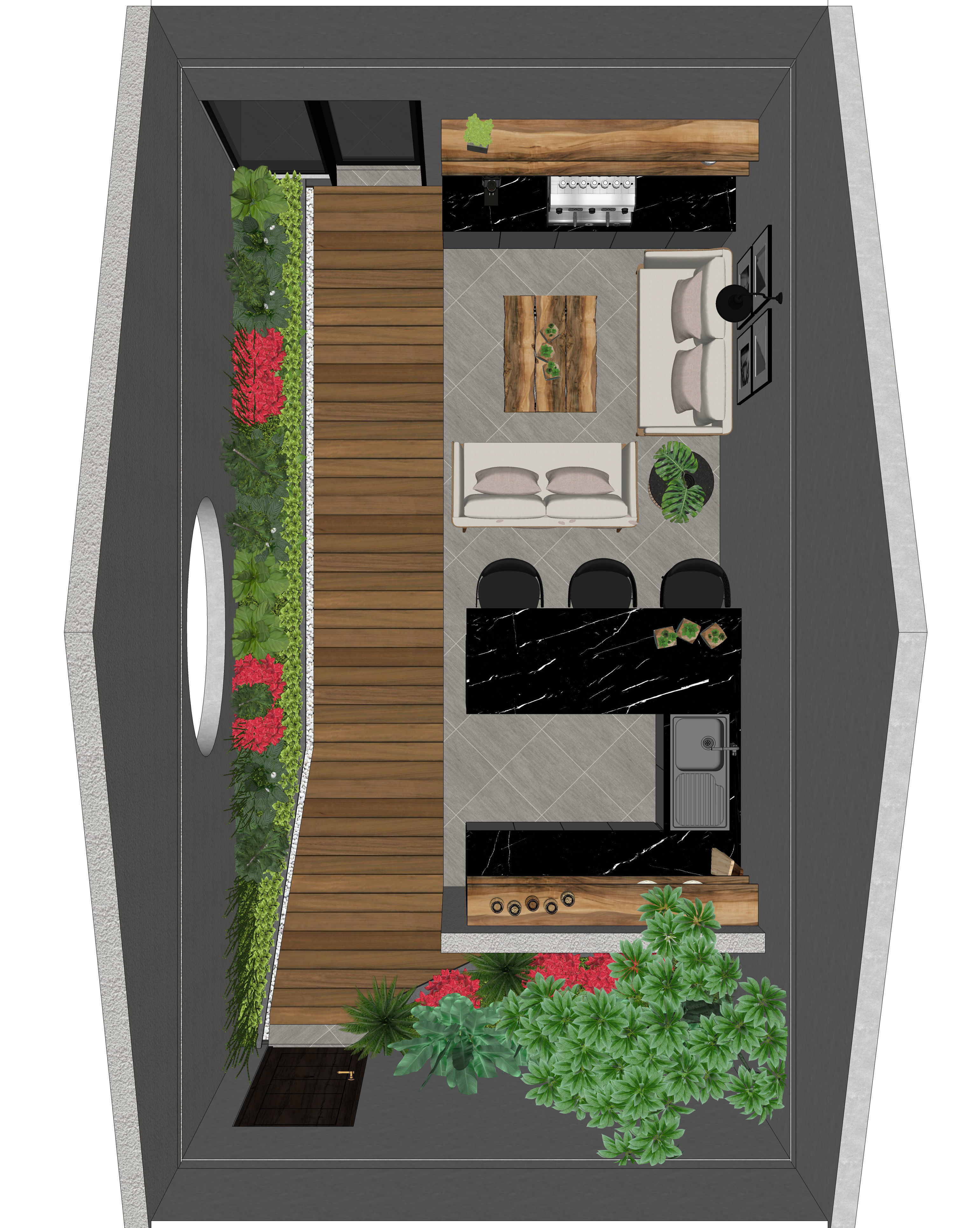 Outdoor modern living room with furniture and plants 3D model_4