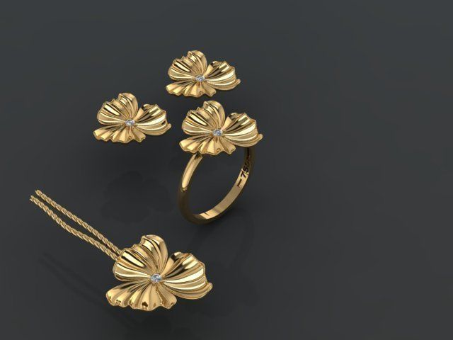 flower set hibiscus in gold 3D print model_1