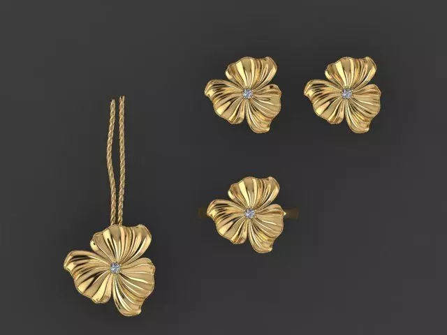 flower set hibiscus in gold 3D print model_0