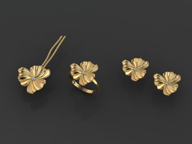 flower set hibiscus in gold 3D print model_2