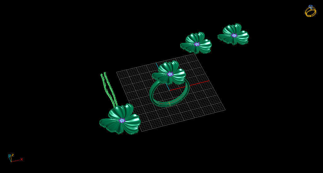 flower set hibiscus in gold 3D print model_4