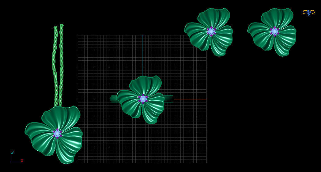 flower set hibiscus in gold 3D print model_5