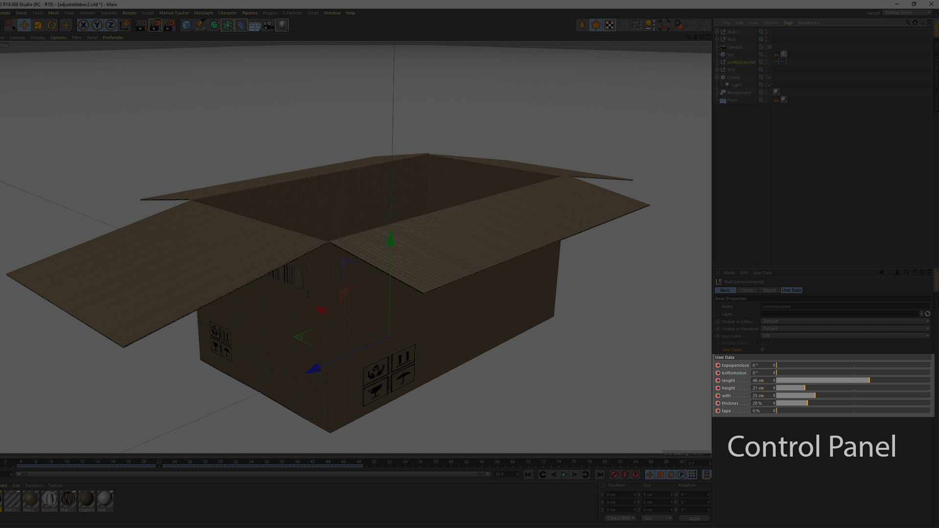 Cardboard Parcel Box Adjustable and Rigged  3D model_55
