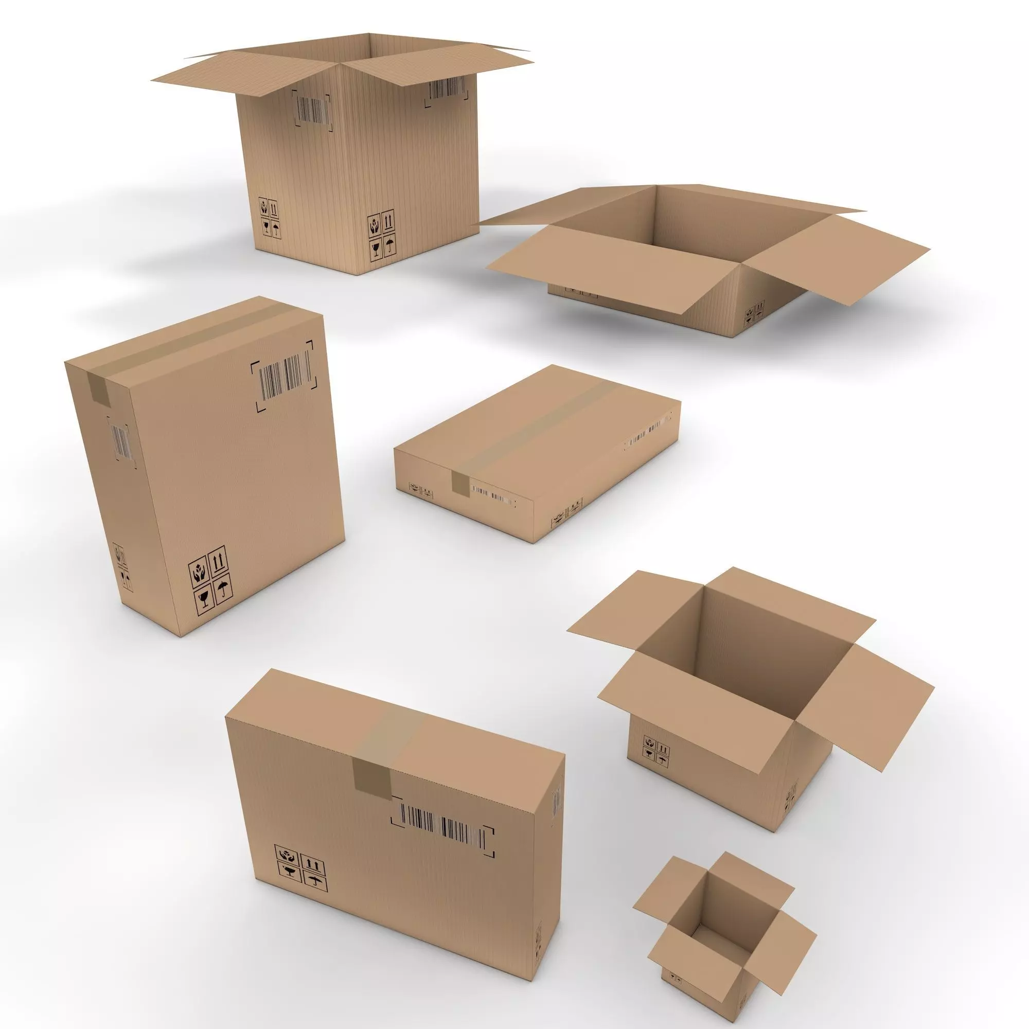 Cardboard Parcel Box Adjustable and Rigged  3D model_0