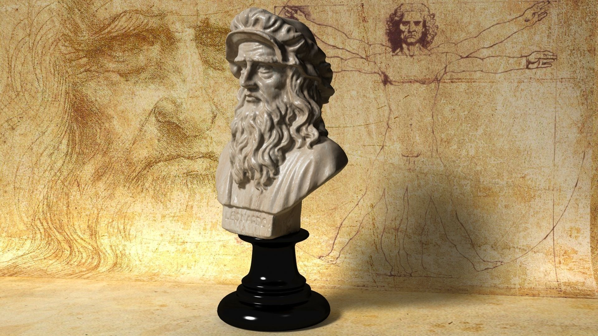 Leonardo Da Vinci Bust 3D model_3