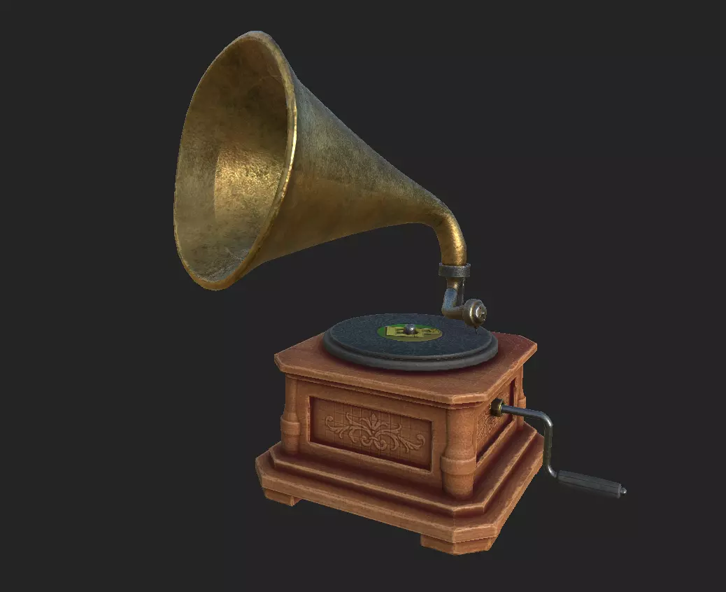 Gramophone retro Free low-poly 3D model_0