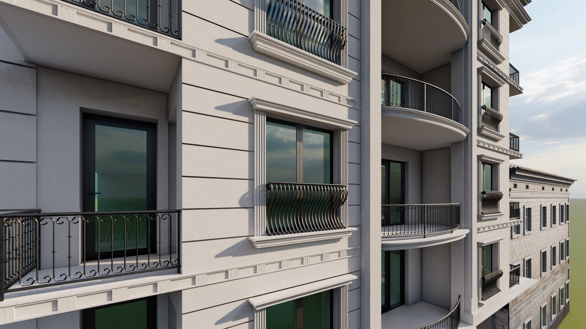 Appartment Building Facade Revit detailed model and FBX file 3D model_6